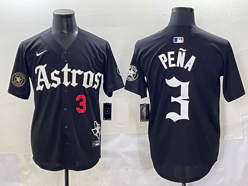 Men 2025 Houston Astros #3 Pena Black Five generations Joint Name Nike MLB Jersey style 5